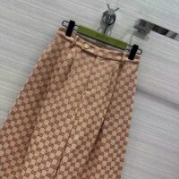 Gucci Women GG Canvas Print Camel Ebony Belt Loops Wide Leg Cropped Length (8)