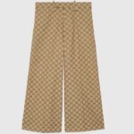 Gucci Donna GG Canvas Print Camel Ebony Cintura con Passanti Gamba Larga Lunghezza Corta