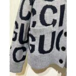 Gucci Women GG Cardigan Gucci Intarsia Grey Wool Blue V-Neck Dropped Shoulder Long Sleeves Two Pockets - Image 6