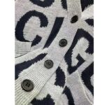 Gucci Women GG Cardigan Gucci Intarsia Grey Wool Blue V-Neck Dropped Shoulder Long Sleeves Two Pockets - Image 7