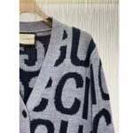 Gucci Women GG Cardigan Gucci Intarsia Grey Wool Blue V-Neck Dropped Shoulder Long Sleeves Two Pockets - Image 5