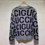 Gucci Women GG Cardigan Gucci Intarsia Grey Wool Blue V-Neck Dropped Shoulder Long Sleeves Two Pockets - Image 3