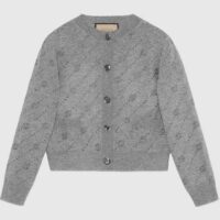 Gucci Women GG Cashmere Cardigan Interlocking G Crewneck Long Sleeves Two Front Pockets