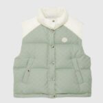 Gilet matelassé en toile de coton GG pour femme, doublure bleue, col montant, sans manches, deux poches latérales