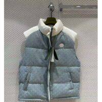 Gucci Women GG Cotton Canvas Padded Vest Blue Lined High Neck Sleeveless Two Side Pockets (1)