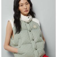 Gucci Women GG Cotton Canvas Padded Vest Blue Lined High Neck Sleeveless Two Side Pockets (1)