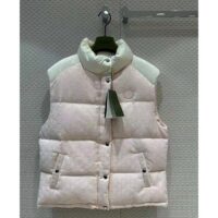 Gucci Women GG Cotton Canvas Padded Vest Pink Lined High Neck Sleeveless Two Side Pockets (9)