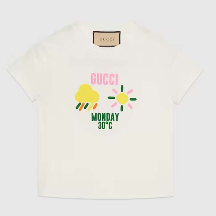 Gucci Women GG Cotton Jersey T-Shirt Monday 30°C Weather Embroidery Crewneck Short Sleeves