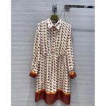 Gucci Women GG Diagonal Horses Print Silk Dress Point Collar Long Sleeves Rear Vent – Bild 2