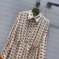 Gucci Women GG Diagonal Horses Print Silk Dress Point Collar Long Sleeves Rear Vent (3)