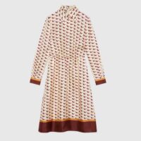Gucci Women GG Diagonal Horses Print Silk Dress Point Collar Long Sleeves Rear Vent (3)