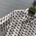 Gucci Women GG Diagonal Horses Print Silk Shirt Point Collar Long Sleeves - Image 5