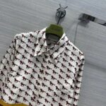 Gucci Women GG Diagonal Horses Print Silk Shirt Point Collar Long Sleeves - Image 4