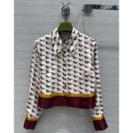 Gucci Women GG Diagonal Horses Print Silk Shirt Point Collar Long Sleeves - Image 2