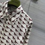 Gucci Women GG Diagonal Horses Print Silk Shirt Point Collar Long Sleeves - Image 6