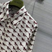 Gucci Women GG Diagonal Horses Print Silk Shirt Point Collar Long Sleeves (13)