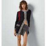 Gucci Women GG Extra Fine Wool Piquet Coat Collarless Long Sleeves Two Front Pockets – Image 14