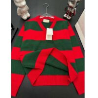 Gucci Women GG Felted Wool Striped Sweater V-Neck Dropped Shoulder Long Sleeves (5)