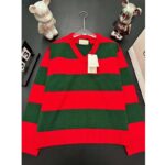 Gucci Men GG Felted Wool Striped Sweater V-Neck Dropped Shoulder Long Sleeves - immagine 2