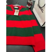 Gucci Women GG Felted Wool Striped Sweater V-Neck Dropped Shoulder Long Sleeves (5)