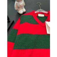 Gucci Women GG Felted Wool Striped Sweater V-Neck Dropped Shoulder Long Sleeves (5)