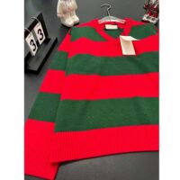 Gucci Women GG Felted Wool Striped Sweater V-Neck Dropped Shoulder Long Sleeves (5)