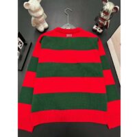 Gucci Women GG Felted Wool Striped Sweater V-Neck Dropped Shoulder Long Sleeves (5)