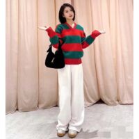 Gucci Women GG Felted Wool Striped Sweater V-Neck Dropped Shoulder Long Sleeves (5)