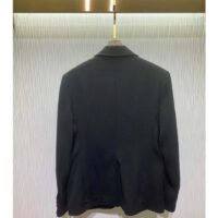 Gucci Women GG Fine Wool Crêpe Jacket Black Satin Unlined Notch Lapel Three Front Pockets (7)