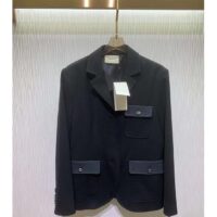 Gucci Women GG Fine Wool Crêpe Jacket Black Satin Unlined Notch Lapel Three Front Pockets (7)