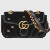 Gucci Women GG Marmont Mini Shoulder Bag Black Quilted Chevron Velvet Leather Double G (10)