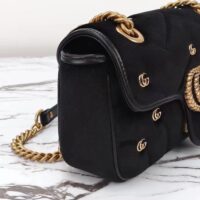 Gucci Women GG Marmont Mini Shoulder Bag Black Quilted Chevron Velvet Leather Double G (10)