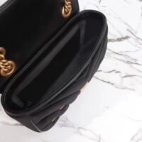 Gucci Women GG Marmont Mini Shoulder Bag Black Quilted Chevron Velvet Leather Double G (10)