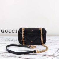 Gucci Women GG Marmont Mini Shoulder Bag Black Quilted Chevron Velvet Leather Double G (10)