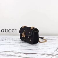 Gucci Women GG Marmont Mini Shoulder Bag Black Quilted Chevron Velvet Leather Double G (10)