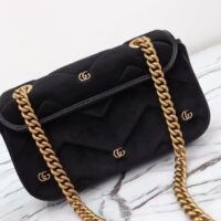 Gucci Women GG Marmont Mini Shoulder Bag Black Quilted Chevron Velvet Leather Double G (10)