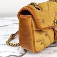 Gucci Women GG Marmont Mini Shoulder Bag Dark Yellow Quilted Chevron Velvet Leather Double G (6)