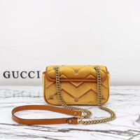 Gucci Women GG Marmont Mini Shoulder Bag Dark Yellow Quilted Chevron Velvet Leather Double G (6)