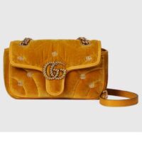 Gucci Women GG Marmont Mini Shoulder Bag Dark Yellow Quilted Chevron Velvet Leather Double G (6)