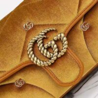 Gucci Women GG Marmont Mini Shoulder Bag Dark Yellow Quilted Chevron Velvet Leather Double G (6)