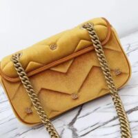 Gucci Women GG Marmont Mini Shoulder Bag Dark Yellow Quilted Chevron Velvet Leather Double G (6)