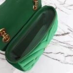 Gucci Women GG Marmont Mini Shoulder Bag Green Quilted Chevron Velvet Leather Double G - Image 8