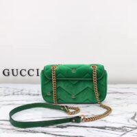 Gucci Women GG Marmont Mini Shoulder Bag Green Quilted Chevron Velvet Leather Double G (8)