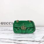 Gucci Women GG Marmont Mini Shoulder Bag Green Quilted Chevron Velvet Leather Double G - Image 2