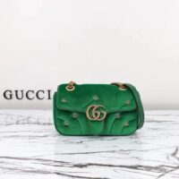 Gucci Women GG Marmont Mini Shoulder Bag Green Quilted Chevron Velvet Leather Double G (8)