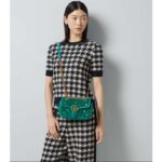 Gucci Women GG Marmont Mini Shoulder Bag Green Quilted Chevron Velvet Leather Double G - Image 12