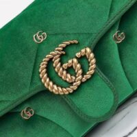 Gucci Women GG Marmont Mini Shoulder Bag Green Quilted Chevron Velvet Leather Double G (8)