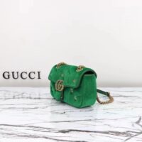 Gucci Women GG Marmont Mini Shoulder Bag Green Quilted Chevron Velvet Leather Double G (8)