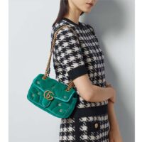 Gucci Women GG Marmont Mini Shoulder Bag Green Quilted Chevron Velvet Leather Double G (8)