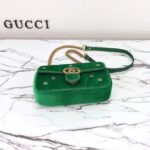 Gucci Women GG Marmont Mini Shoulder Bag Green Quilted Chevron Velvet Leather Double G - Image 4